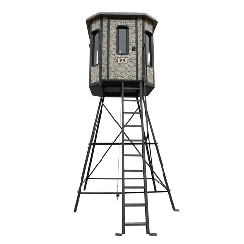 Hawk 6.55' W x 6.5' D x 6.5' T Assembled Office Hunting Insulated Steel Box Blind | Floor with Rubber Pad and Multiple One-Hand-Operable Windows | Blind w/ 10ft Elite Tower