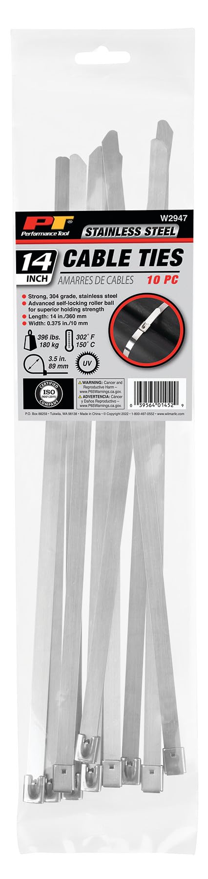 W2947 Performance Tool 10 pc. 14" Stainless Steel Cable Ties