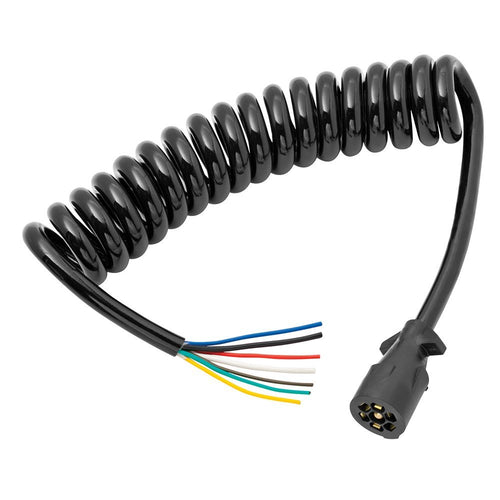 7 Way Bargman Coiled Trailer Wire End Connector Harness, 6 Foot Length, Splices Easily to Trailer Lighting System, Weather Resistant
