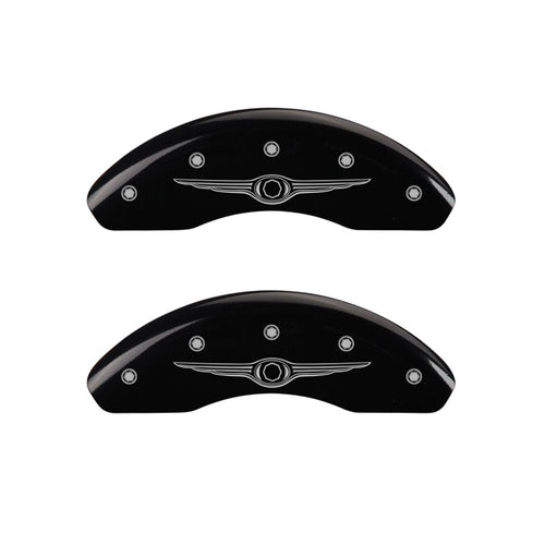 MGP Caliper Covers Front and Rear 32022SCW1BK Black Powder Coat Finish, Set of 4 (Style 1/Chrysler Wing Silver Characters, Engraved)