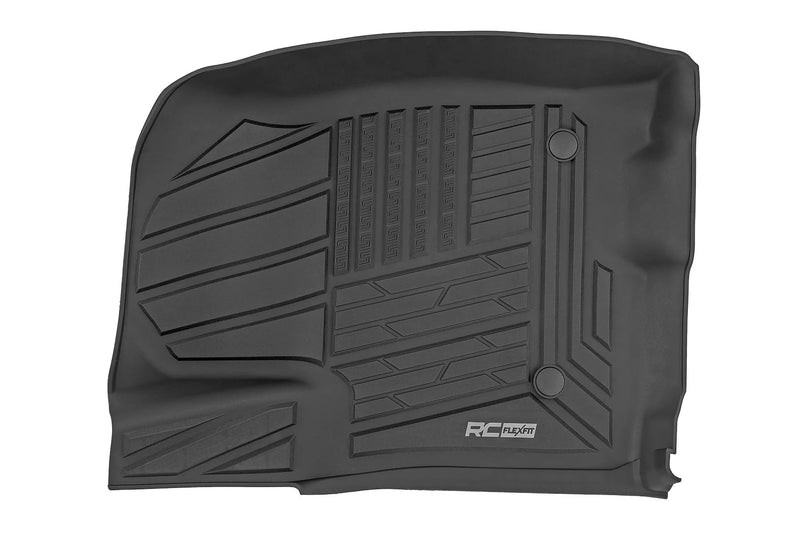 Flex-Fit Rough Country Front Floor Mats for Chevy Silverado & GMC Sierra 1500/2500HD/3500HD (2019-2026) Crew Cab - Custom All-Weather Non-Slip TPE Liners w/Spill Saver Lip