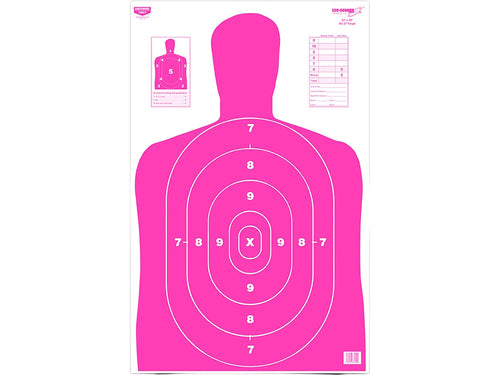 Eze-Scorer Birchwood Casey 23" x 35" High-Contrast Silhouette Shoot-Up Brilliant White Paper Targets for Indoor and Outdoor Use, Color Options, Pink - 5 Targets