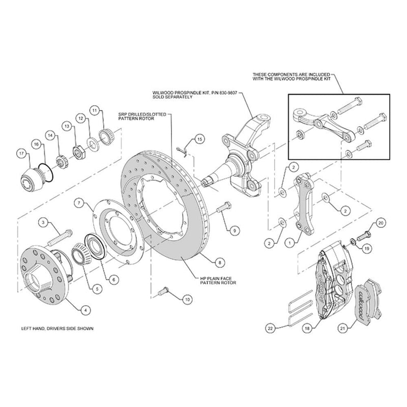 Front Hub Kit DP6A,12.19",Drilled,Red