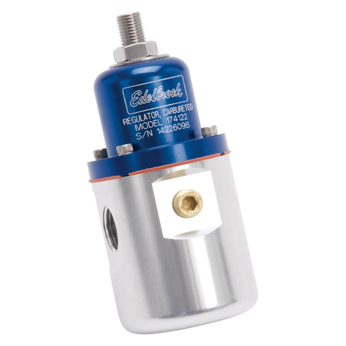 Edelbrock Fuel Pressure Regulator Carbureted 160 GPH 5-10 PSI 3/8 in. Inlet/Outlet Returnless Blue/Clear 174122