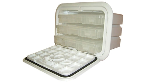 T-H Marine Tackle Trays Center | Boat Fishing Tackle Storage Hatch with 3 Trays | 11" x 15", Polar White