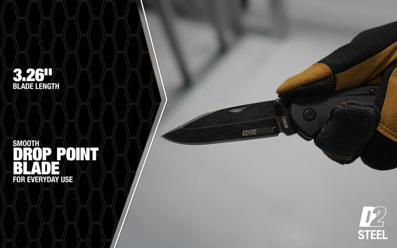 DPKD2 Southwire Tools & Equipment EDGEFORCE Pocket Knife, 3.26" blade, D2 Steel, Stonewash Black Oxide Finish For Corrosion Resistance- Smooth Blade For Everyday Use