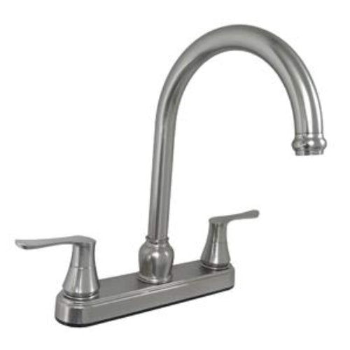 Empire Faucets 8" Non-Metallic Kitchen Faucet U-YNN800GSN-DH3-25MM with Solid Saber Handles & 25mm Gooseneck Spout - Brushed Nickel