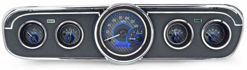 Dakota Digital VHX-65F-MUS-C-B Analog Dash Gauge System Compatible with 1965-66 Mustang Carbon Fiber Style Blue Backlighting