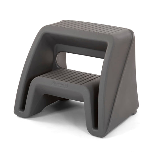 Simplay3 Two-Step Handy Home Step Stool Plastic Seat - Indoor or Outdoor Use - 15.5" x 19" x 16" - Gray, Made in USA