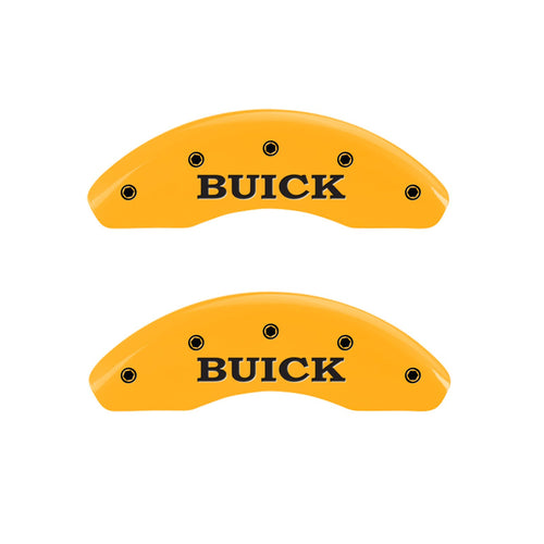 Caliper Covers MGP 49006SBSHYL Yellow (Set of 4, Engraved Front: Buick - Engraved Rear: Buick Shield, Yellow powder coat finish, black characters)