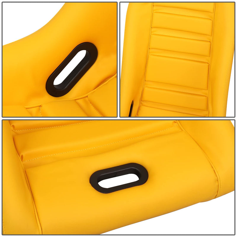 NRG Innovations Prisma GT Fixed Back Bucket Racing Seat with Yellow Mount Bracket, Yellow Leather Yellow Stitching/GT Oasis Blue Back