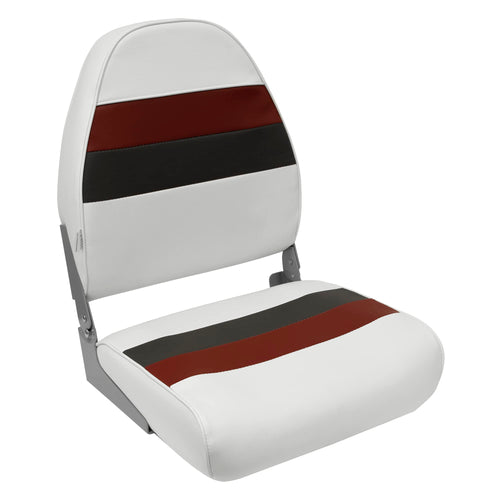 8WD590-1009 Wise Deluxe Series Pontoon Fold Down Seat, White/Red/Charcoal