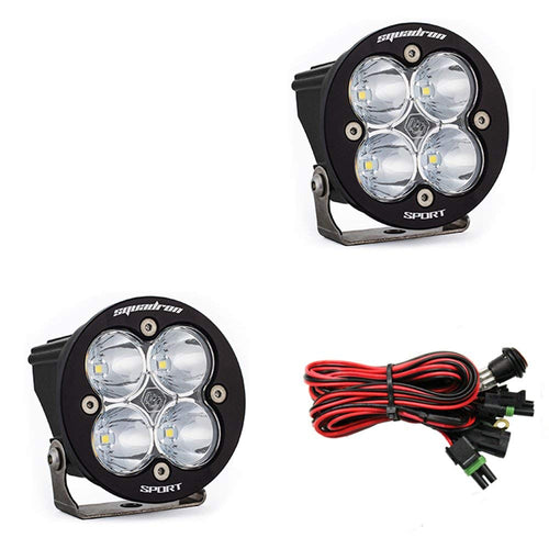 Baja Designs Black Squadron-R Sport LED Light Pods Pair for Jeeps, Off Road 4x4, Trucks, UTV - 2 PCS LED with Wiring Harness (Work Scene; Clear)