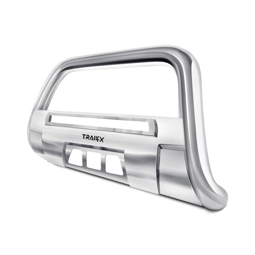 B1604S TrailFX Truck Bull Bar Fits Chevrolet Colorado 2015-2022 Silver 3.5 Inch Polished Stainless Steel Bull Bar with Mounting Hardware and Skid Plate, Light Mount Ready