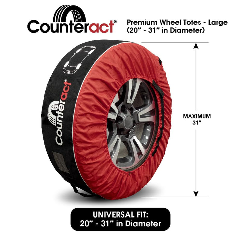 CBB-WT Counteract Wheel Totes - 4 Pack - Black Oxford Fabric 600D & Red Oxford Fabric - Size L (20-31") - Handlebar - Window Card - Tire Identifying Image