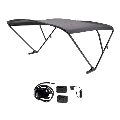 SureShade Electric Bimini Power Shade System for Pontoon Boats with Manual or No Biminis, 92-102" Wide, 20V Powered, Fade-Resistant Fabric, Black Anodized Frame, Black - 2021133087