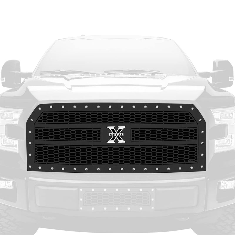 F-150 Compatible with Laser X Grille (2015-2017), Black, 1 Pc, Replacement, Chrome Studs, Does Not Fit Vehicles with Camera - PN #7715731