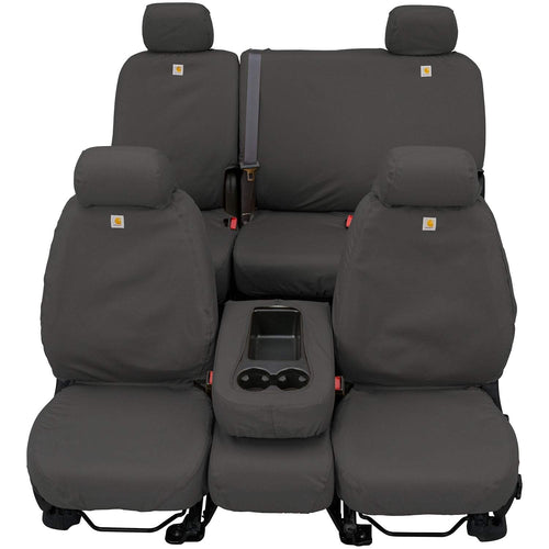 Covercraft Custom Seat Covers Carhartt SeatSaver | Fits 2007-2013 Chevrolet Silverado & GMC Sierra 1500/2500/3500 Extended Cab | 2nd Row, 60/40 Bench Seat, Duck Weave Gravel