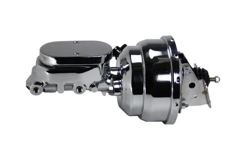 8 Inch LEED BRAKES Dual Power Booster, 1-1/8 Inch Bore Flat Top Master (Chrome)