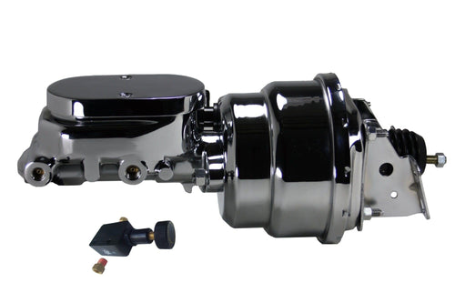 7 Inch LEED BRAKES Dual Power Booster, 1-1/8 Inch Bore Flat Top Master With Adjustable Proportioning Valve (Chrome)
