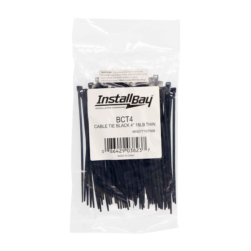 BCT4 Install Bay 4-Inch 18-Pound Cable Tie, Black (100-Pack)