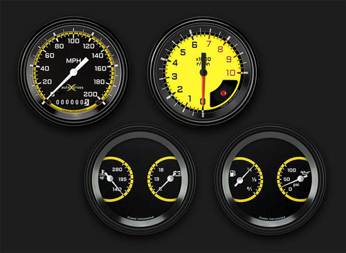 AX05YBLF Classic Instruments Autocross Yellow 3 3/8" Speedo/Tach/2 Dual Gauges - GM