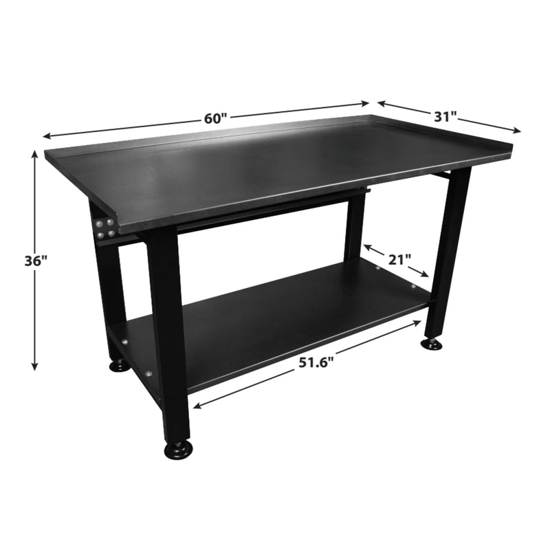 Heavy Duty Performance Tool W54991 Shop Table, Powder-Coated Steel, Bottom Shelf, 1400 Lb. Capacity, Black