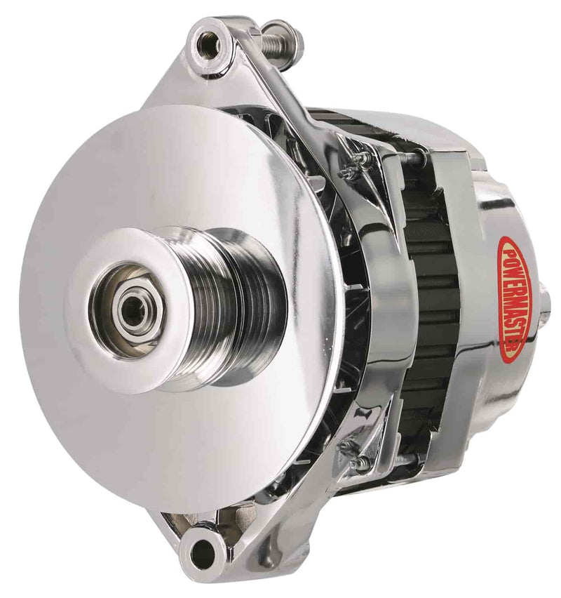 Alt GM CS144 Chrome 200A 6 grv Pulley/Baffle Str MTG Threaded MTG Ear Vette, Grd Nat'l, F-Bird, 1-Wire or OE Powermaster