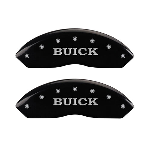 MGP Set of 4 Caliper Covers 49011SBSHBK, Engraved Front: Buick - Engraved Rear: Buick Shield, Black Powder Coat Finish, Silver Characters