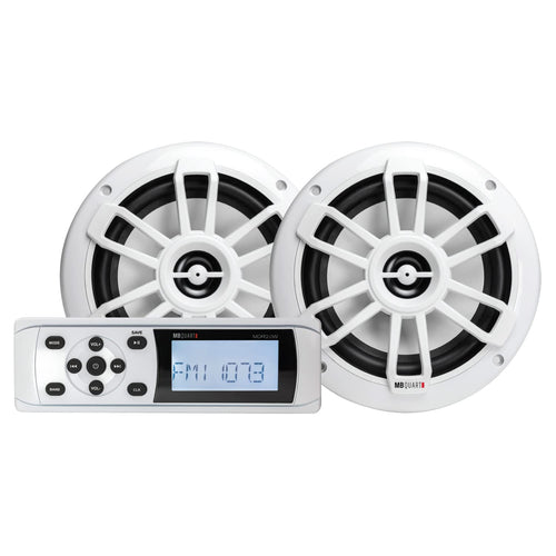 Marine Boat Speakers MB Quart with Bluetooth Source Unit (White) – 6.5 Inch, 160 Watt Each, Marine Grade Waterproof, LCD Display, Set of 2 Speakers