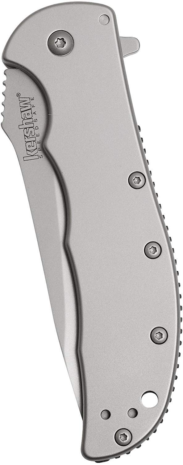 Kershaw Folding Volt SS Pocketknife, 3.5" 8Cr13MoV Stainless Steel Drop Point Plain Edge Blade, Assisted One Hand Opening, 3 Position Pocket Clip,Grey