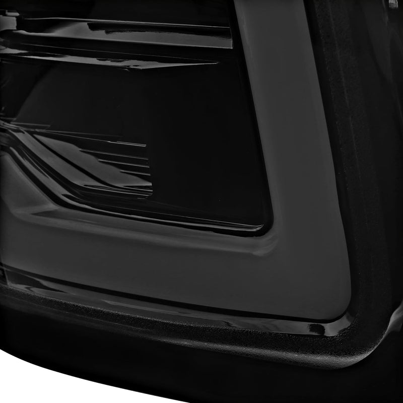 Glossy Black Smoke SPEC-D TUNING Full LED Tail Lights w/White LED Light Bar Compatible with 2019-2023 Ram 1500, Left + Right Pair Assembly