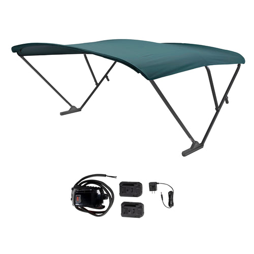 SureShade Electric Bimini Power Shade System for Pontoon Boats with Manual or No Biminis, 92-102" Wide, 20V Powered, Fade-Resistant Fabric, Black Anodized Frame, Green - 2021133099