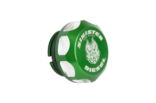 Sinister Diesel Billet Fuel Plug Cap Green for 2013+ Dodge Ram 6.7 Cummins