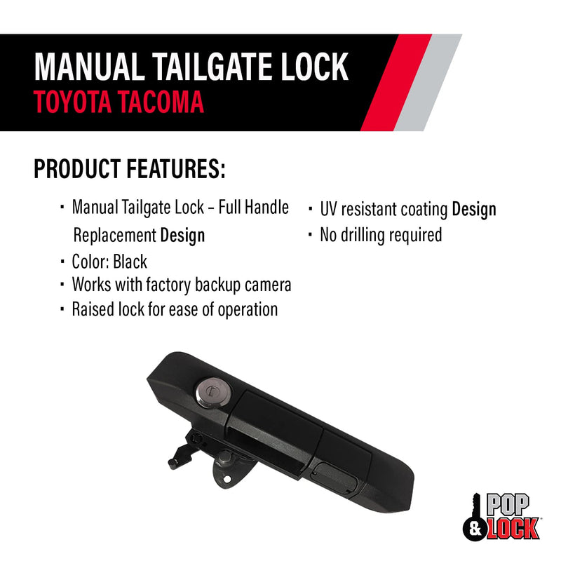 Pop & Lock PL5400 Manual Black Tailgate Lock with Bolt Codeable Technology for Toyota Tacoma