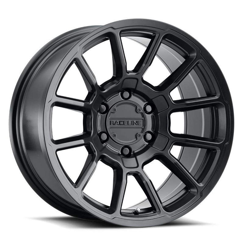 950B Raceline Wheels GAUGE Wheel Satin Black 18X9"5X127 Bolt Pattern +18mm Offset/(5.57"B/S) Split Spoke Aluminum Passenger Car Wheels, Full Size Replacement Black Car Rims