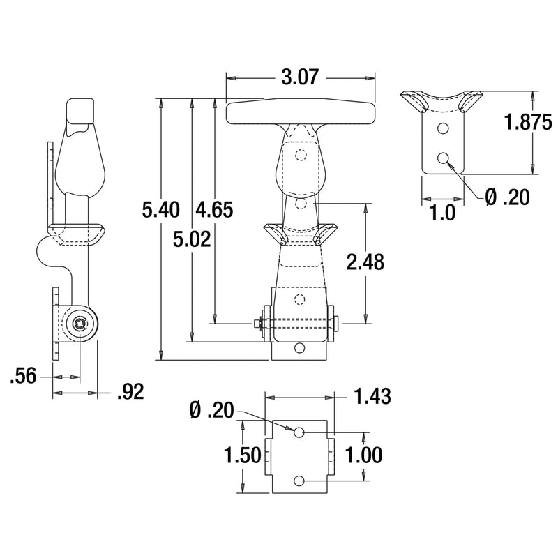 Buyers Products WJ201A 4-7/8" Rubber Hood Catch with A Bracket, Weather-Resistant Hold Down, 4 Pack, T-Handle Hasp, Draw Latch, Ideal Flexible Closure for Vehicle Hood Or Tool Box
