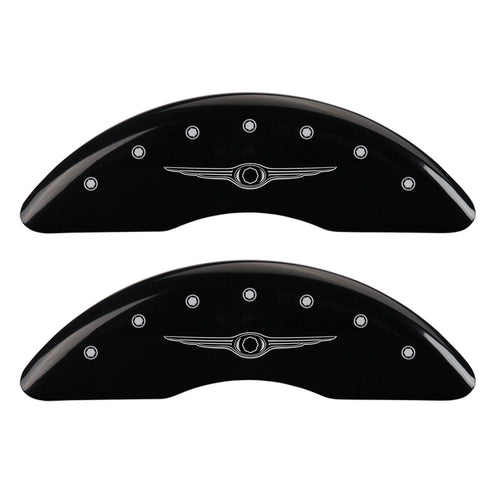 MGP Caliper Covers 32002SCW1BK Front and Rear Black Powder Coat Finish Caliper Cover, Set of 4 (Style 1/Chrysler Wing Silver Characters, Engraved)