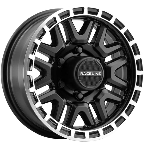 Raceline Aluminum Wheels Trailer 953BM KRANK Black Finish w/Machined Ring 16X6" 6X139.7 Bolt Pattern 0mm Offset/(3.5"B/S), 8 Spoke Design, Utility, Boat Trailer Automotive Wheels