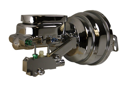 8 Inch LEED BRAKES Dual Power Booster, 1-1/8 Inch Bore Flat Top Master, Side Mount Valve, Disc/Disc (Chrome)