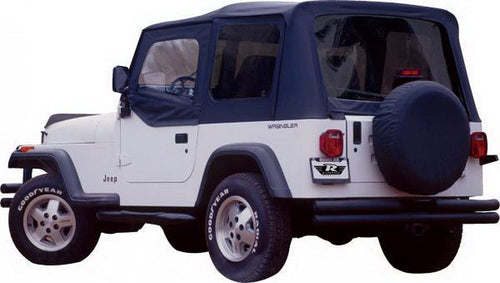 Rampage Products Complete Rampage Soft Top | Vinyl, Black Diamond Color with Tinted Windows, includes Frame & Hardware | 68215 | Fits 1987 - 1995 Jeep Wrangler YJ, with Soft Upper Doors