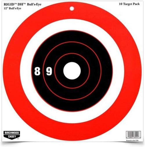 Birchwood Casey 12" Rigid Bull's-Eye DH High-Contrast Corrugated Paper Shooting Targets for Short or Long Range Target Use - 10 Targets