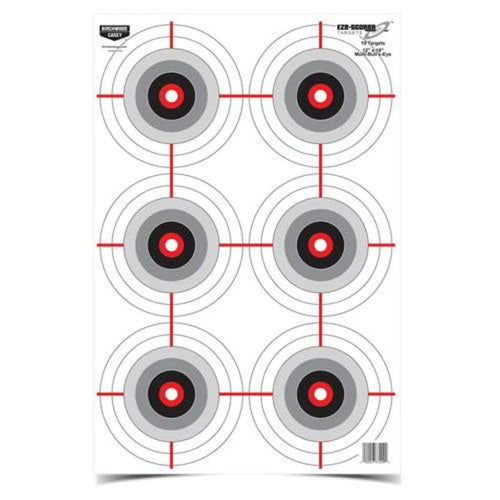 12" x 18" Birchwood Casey Eze-Scorer Multiple Bull's-Eye Shoot-Up Brilliant White Paper Targets for Indoor and Outdoor Use, 10 Targets