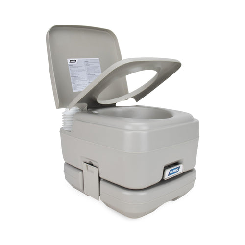 2.6-Gallon Camco Portable Toilet - Features Detachable Holding Tank w/Sealing Slide Valve & Bellow-Type Flush - Easy Transport w/Compact Lightweight Design & Carry Handle - Gray (41531)