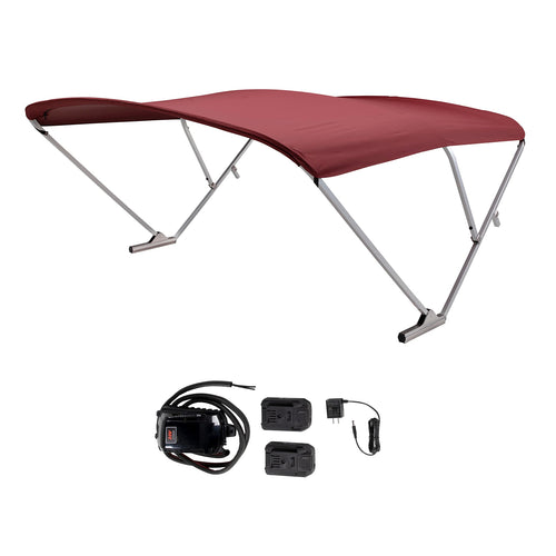 SureShade Electric Bimini Power Shade System for Pontoon Boats with Manual or No Biminis, 92-102" Wide, 20V Powered, Fade-Resistant Fabric, Clear Anodized Frame, Burgundy - 2021133090