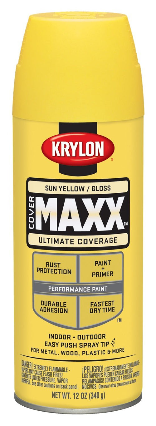 Krylon COVERMAXX K09142000 Spray Paint, Gloss Sun Yellow, 12 Ounce