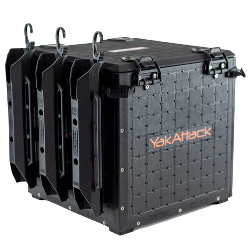 YakAttack Fishing Crate BlackPak Pro 13" x 13" with 3 Rod Holders - Black | Compact Tackle Storage Box & Gear Organizer for Kayaks | Lightweight, Durable & Customizable Marine Accessory | Made in USA