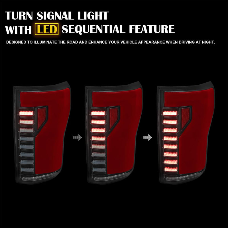 Black Lightning Style SPEC-D TUNING LED Tail Lights w/Red LED Sequential Turn Signal and Startup Animation Compatible with 2015-2017 Ford F150, Left + Right Pair Assembly