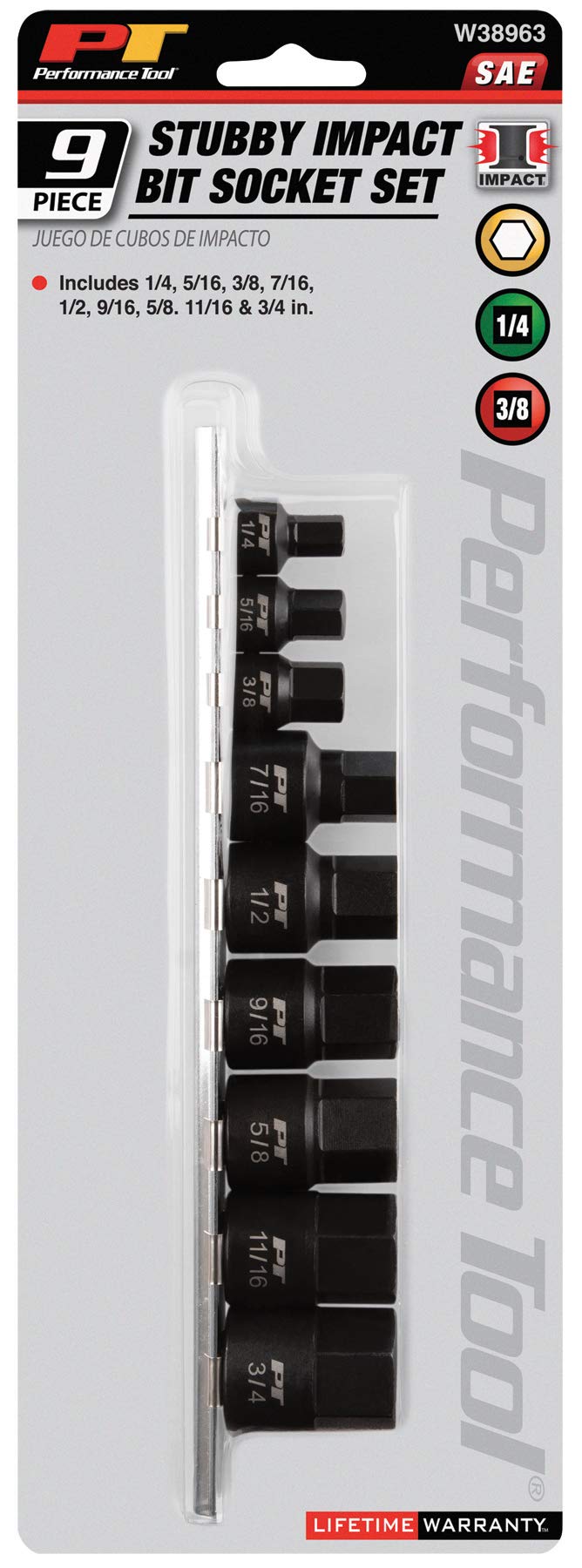 W38963 Performance Tool 9-Piece SAE Hex Bit Socket Set Impact