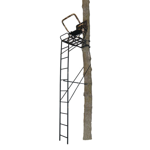 Muddy 1.5 Boss Hawg Deer Hunting Ladderstand, 17 Foot 1 Person Climbing Tree Stand with Lumbar Seat and Expanded D-Force Metal Platform